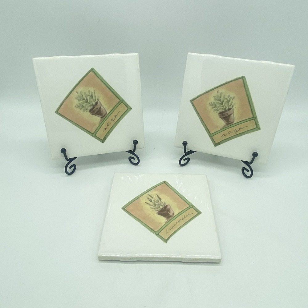 Pfaltzgraff Naturewood Tile Coasters Set Of 3 Handmade Cottagecore‎ Botanical